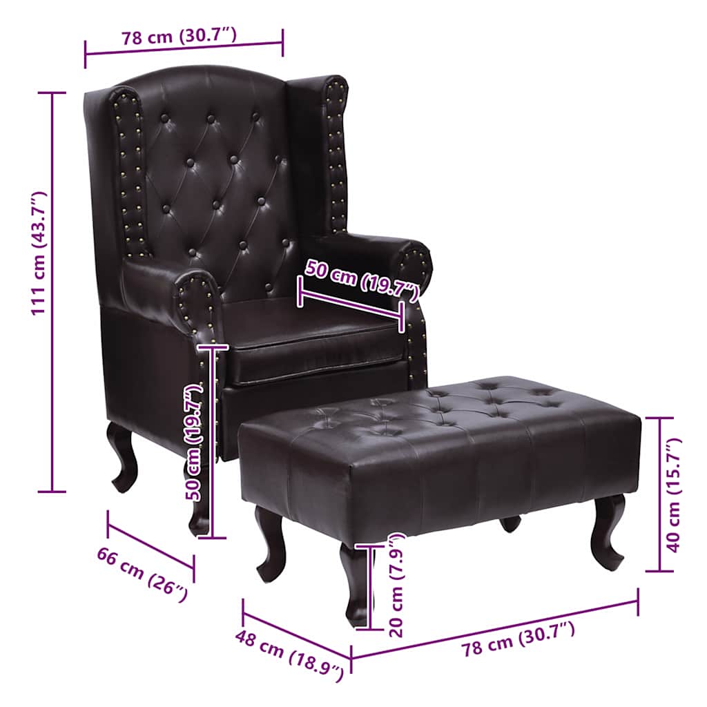 Fauteuil met voetenbankje kunstleer donkerbruin is nu te koop bij PeponiXL, paradijselijk wonen!