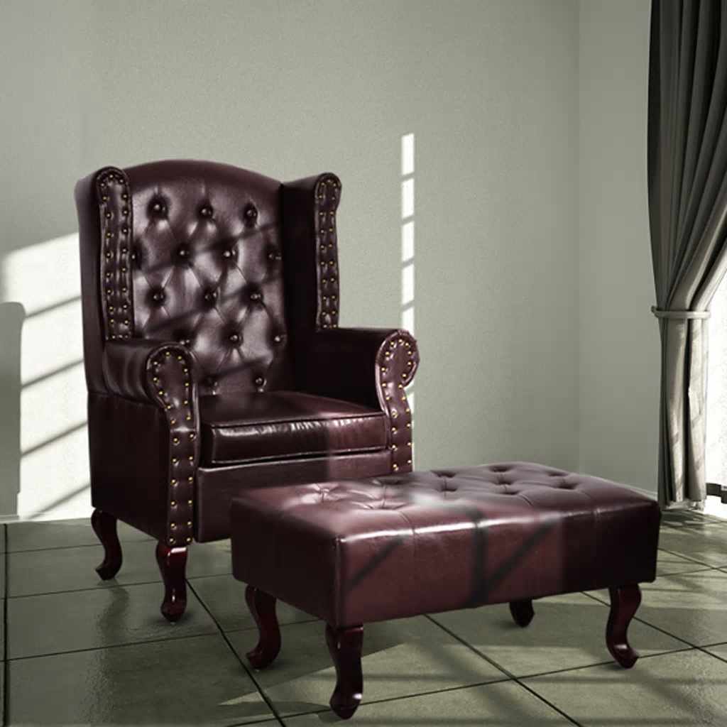 Fauteuil met voetenbankje kunstleer donkerbruin is nu te koop bij PeponiXL, paradijselijk wonen!