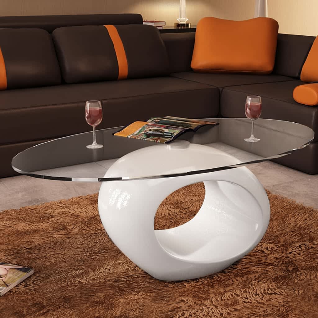 Salontafel met ovaal glazen tafelblad hoogglans wit is nu te koop bij PeponiXL, paradijselijk wonen!