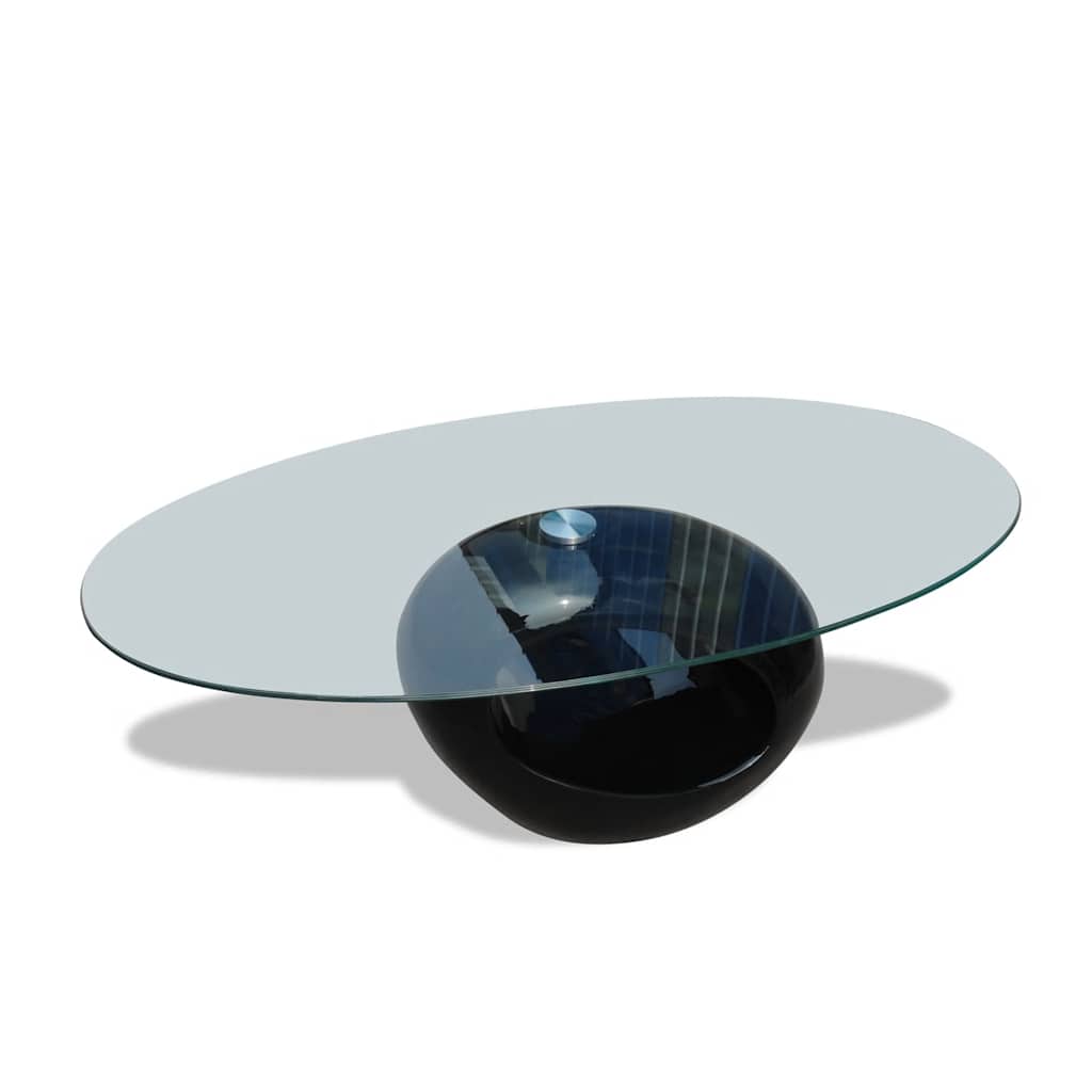 Salontafel met ovale glazen tafelblad hoogglans zwart is nu te koop bij PeponiXL, paradijselijk wonen!