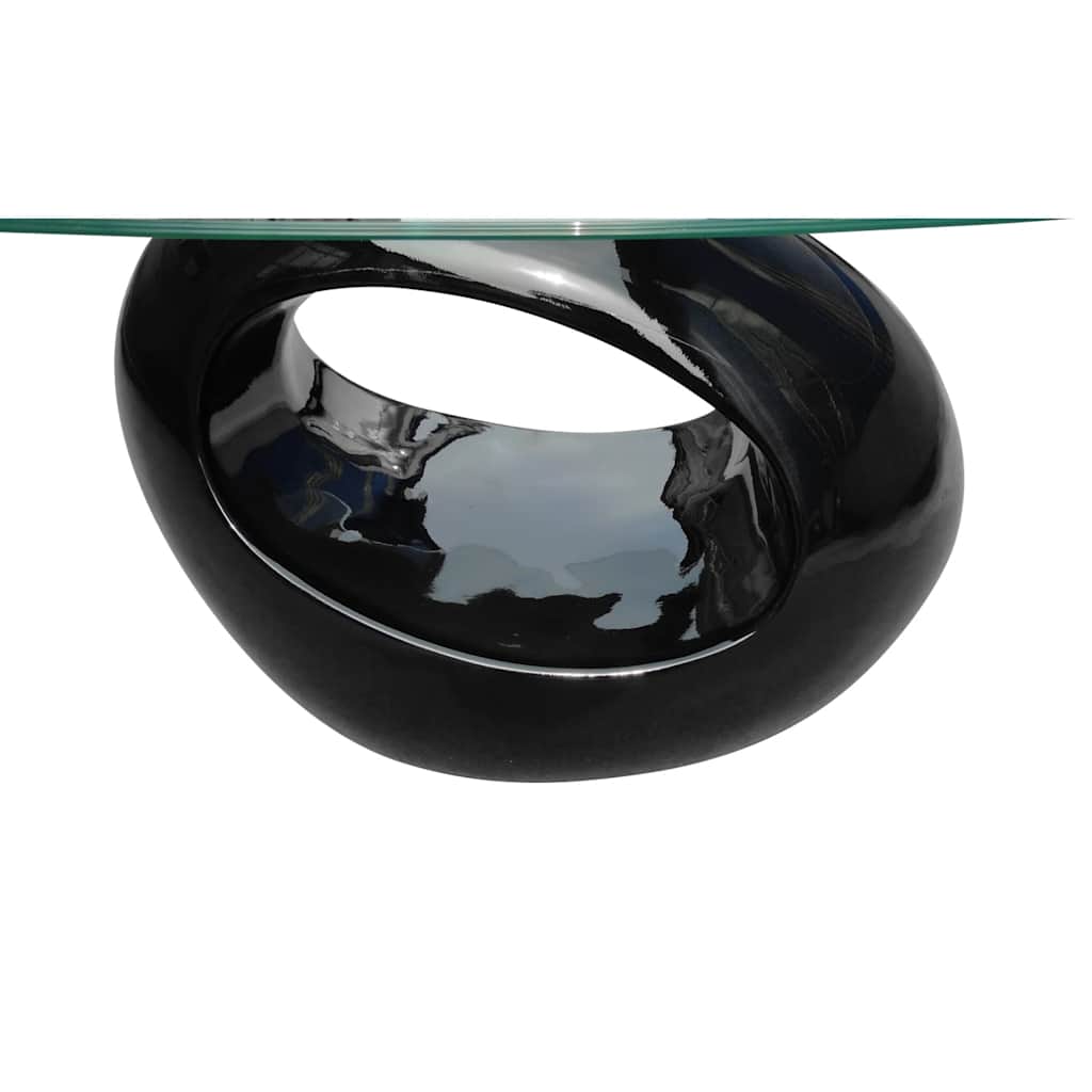 Salontafel met ovale glazen tafelblad hoogglans zwart is nu te koop bij PeponiXL, paradijselijk wonen!