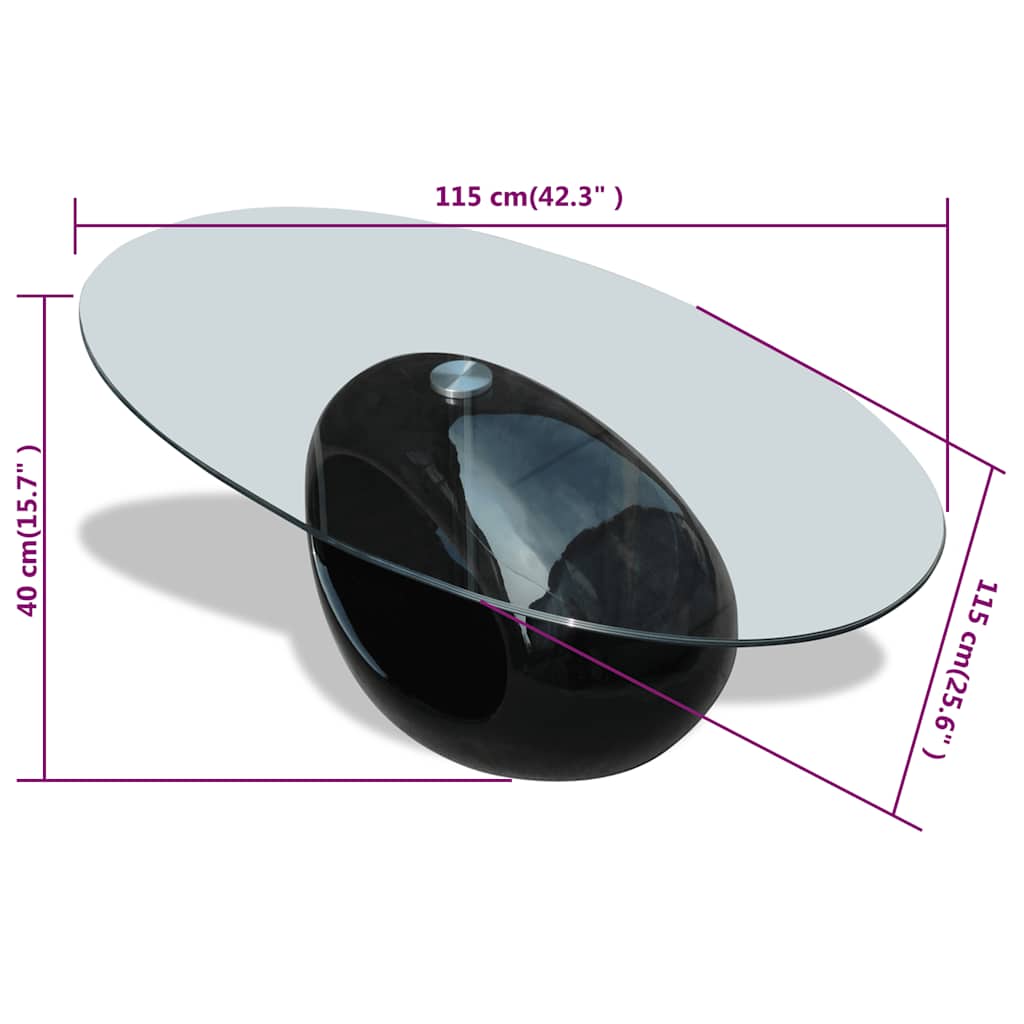 Salontafel met ovale glazen tafelblad hoogglans zwart is nu te koop bij PeponiXL, paradijselijk wonen!