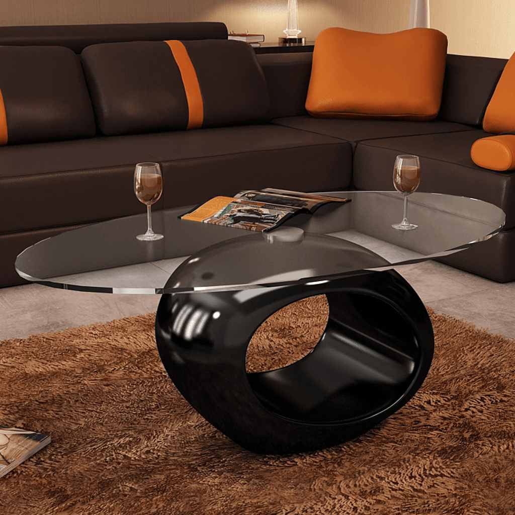 Salontafel met ovale glazen tafelblad hoogglans zwart is nu te koop bij PeponiXL, paradijselijk wonen!