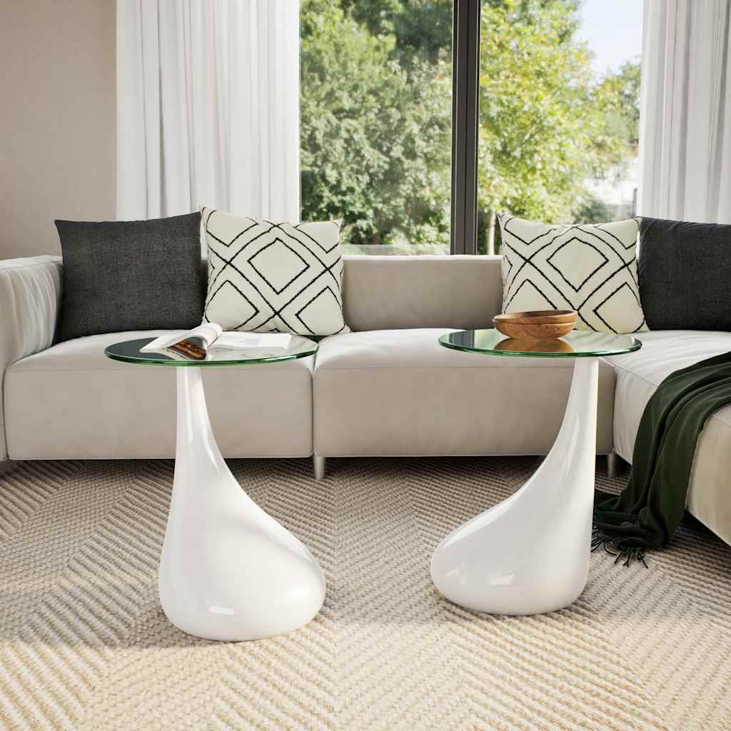 Salontafel met rond glazen tafelblad hoogglans wit 2 st is nu te koop bij PeponiXL, paradijselijk wonen!