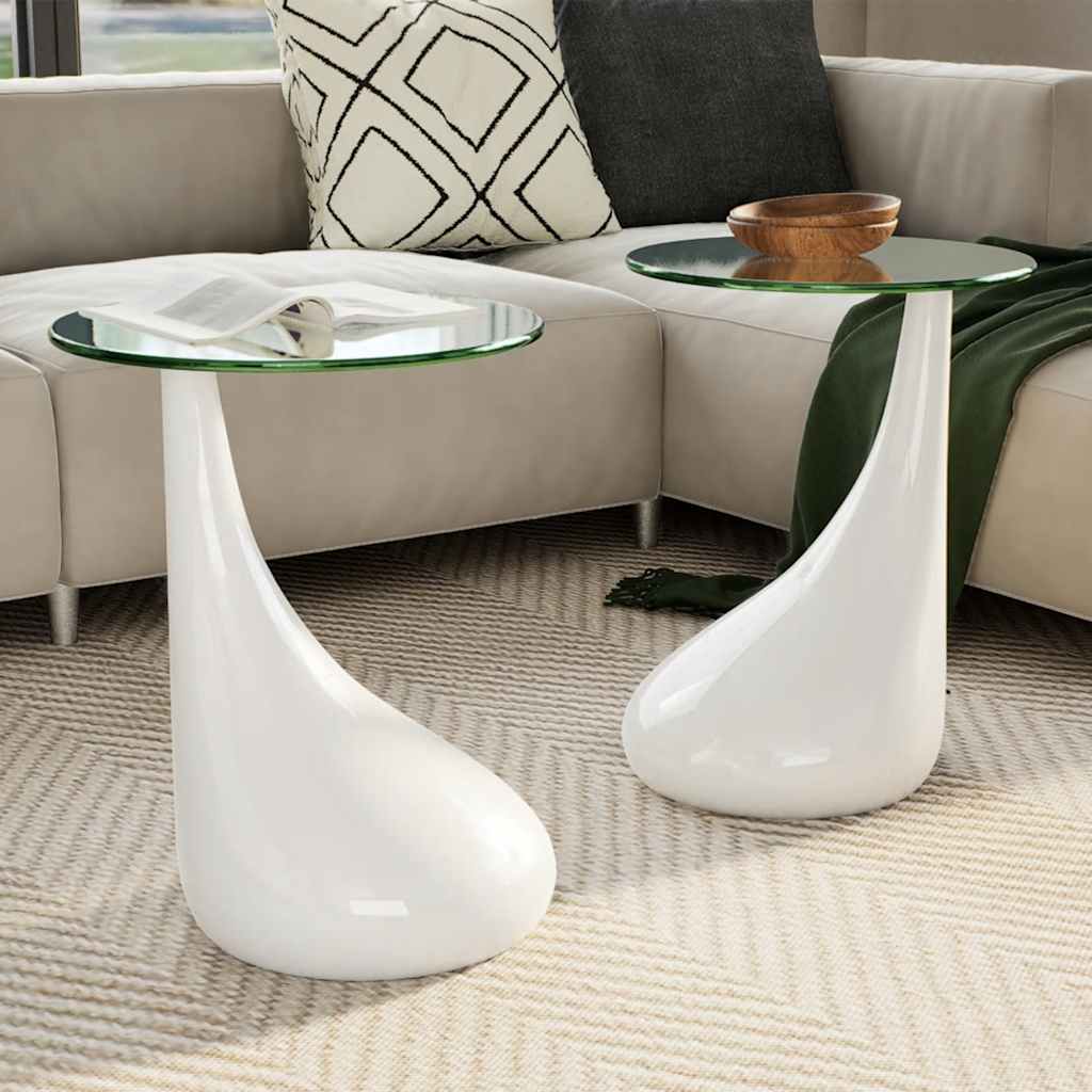 Salontafel met rond glazen tafelblad hoogglans wit 2 st is nu te koop bij PeponiXL, paradijselijk wonen!