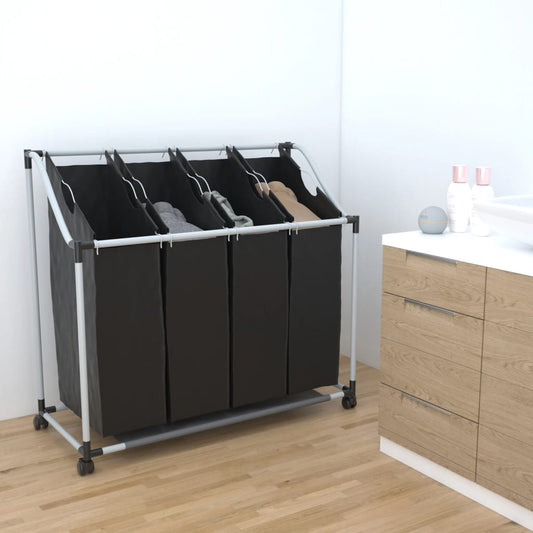 Wassorteerder met 4 zakken zwart en grijs is nu te koop bij PeponiXL, paradijselijk wonen!