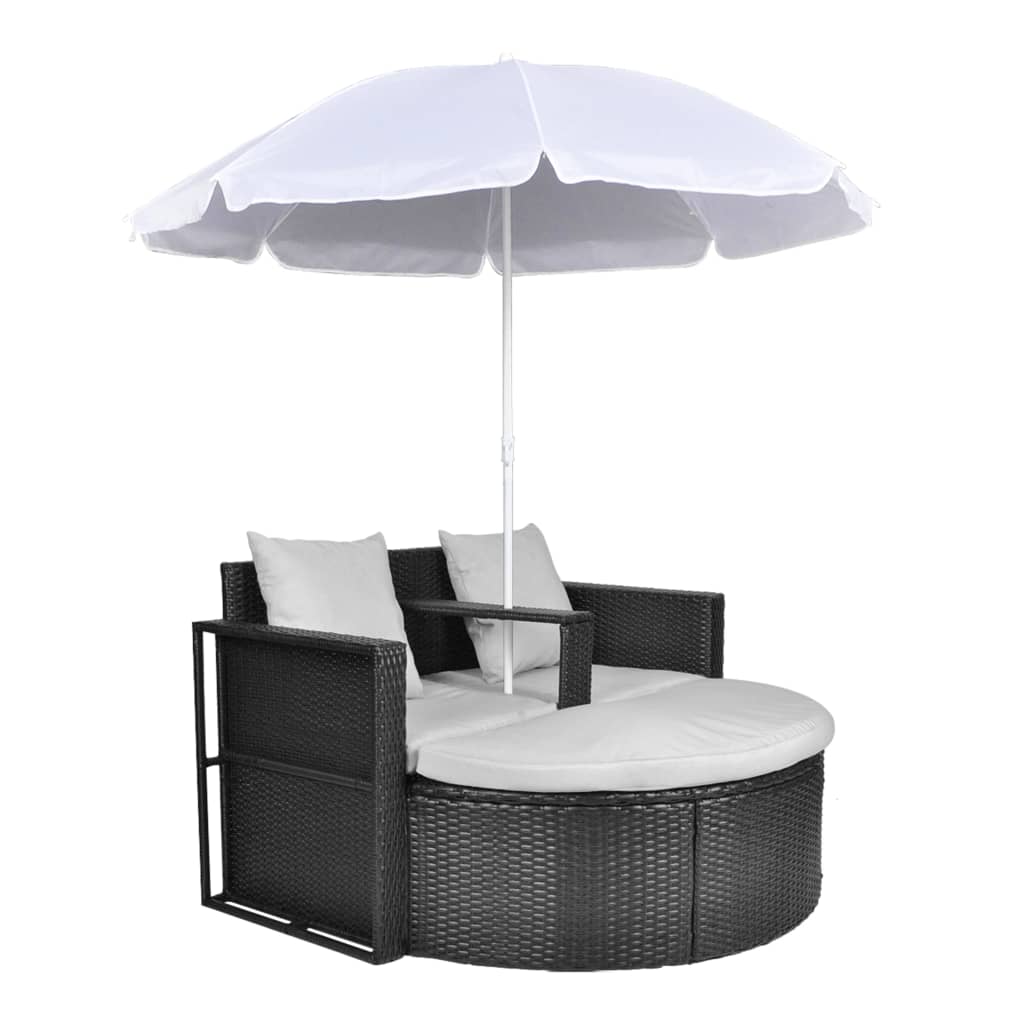 Tuinbed met parasol poly rattan zwart is nu te koop bij PeponiXL, paradijselijk wonen!