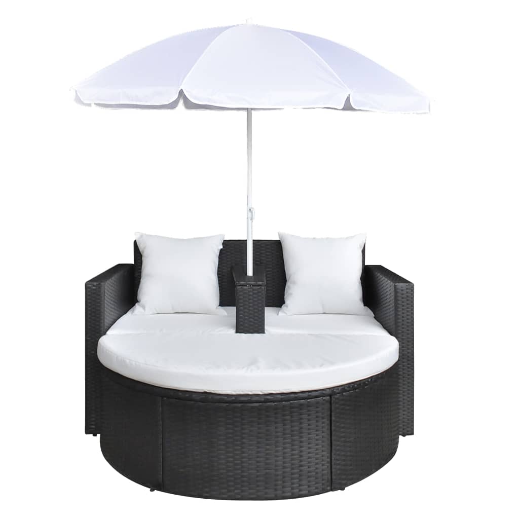 Tuinbed met parasol poly rattan zwart is nu te koop bij PeponiXL, paradijselijk wonen!