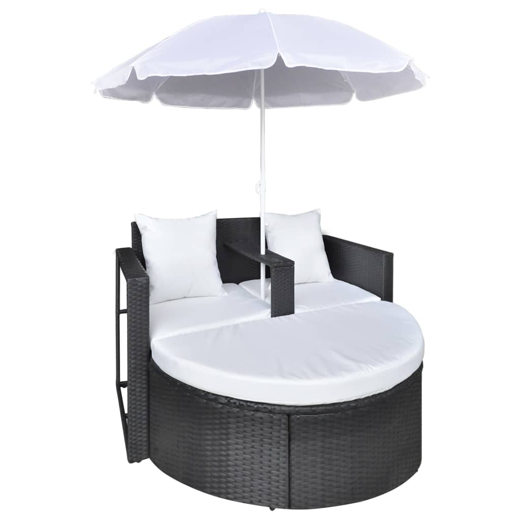 Tuinbed met parasol poly rattan zwart is nu te koop bij PeponiXL, paradijselijk wonen!