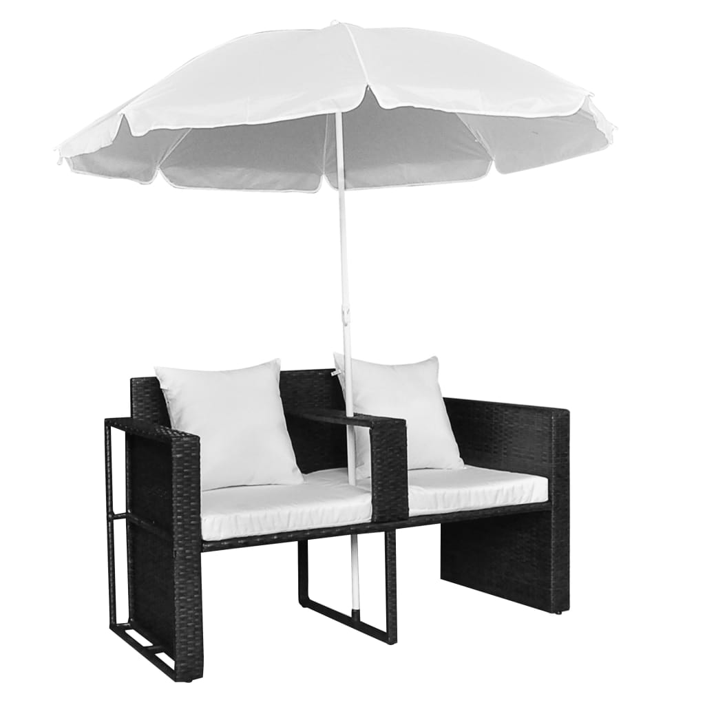 Tuinbed met parasol poly rattan zwart is nu te koop bij PeponiXL, paradijselijk wonen!