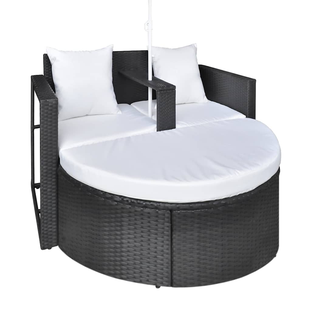 Tuinbed met parasol poly rattan zwart is nu te koop bij PeponiXL, paradijselijk wonen!