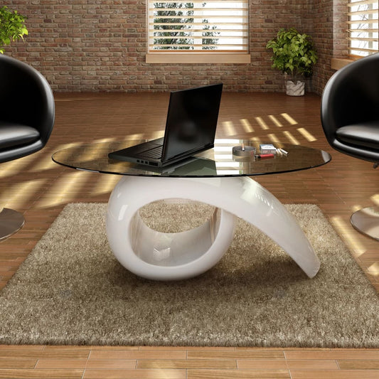 Salontafel met ovaal glazen tafelblad hoogglans wit is nu te koop bij PeponiXL, paradijselijk wonen!