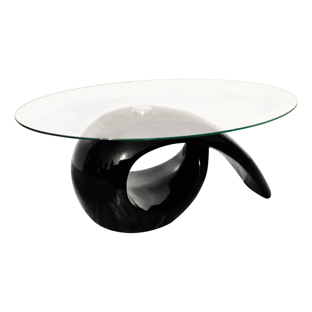 Salontafel met ovaal glazen tafelblad hoogglans zwart is nu te koop bij PeponiXL, paradijselijk wonen!