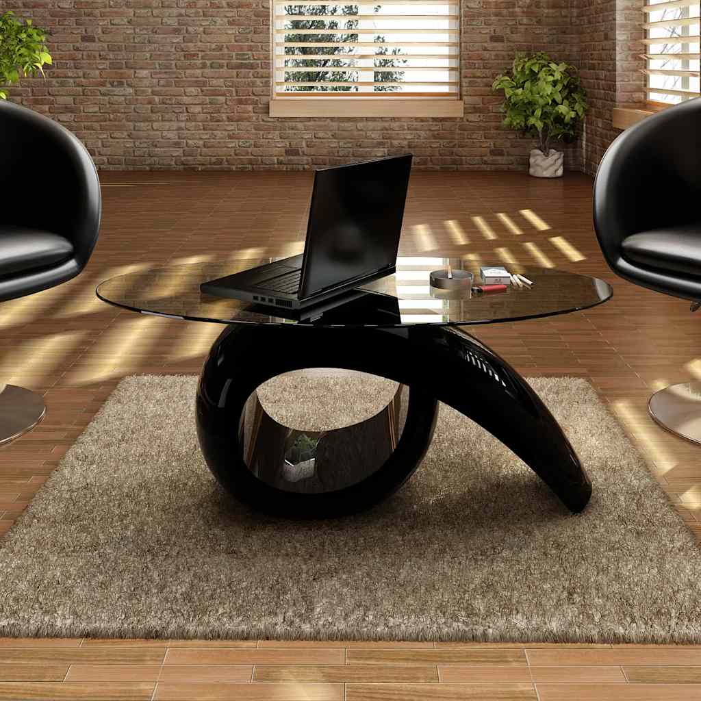 Salontafel met ovaal glazen tafelblad hoogglans zwart is nu te koop bij PeponiXL, paradijselijk wonen!