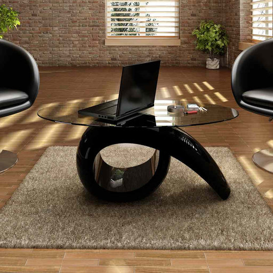 Salontafel met ovaal glazen tafelblad hoogglans zwart is nu te koop bij PeponiXL, paradijselijk wonen!