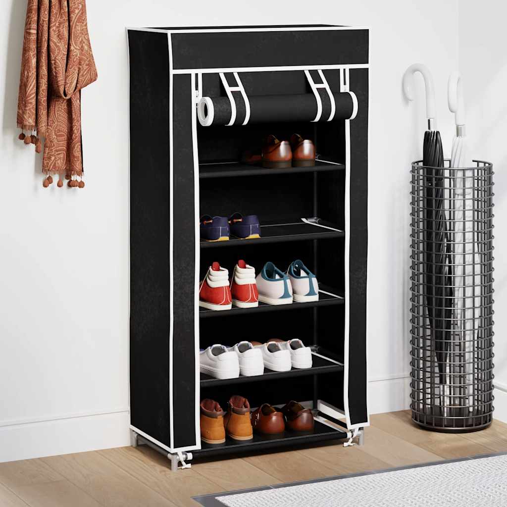 Schoenenkast met hoes 58x28x106 stof zwart is nu te koop bij PeponiXL, paradijselijk wonen!