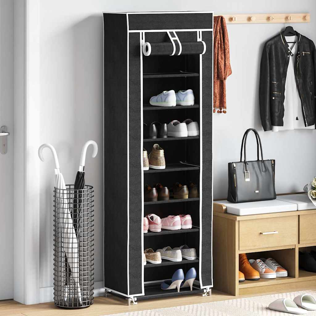 Schoenenkast met hoes 57x29x162 stof zwart is nu te koop bij PeponiXL, paradijselijk wonen!