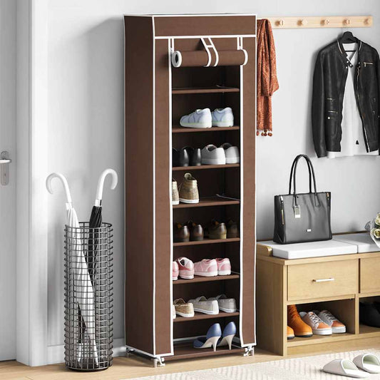 Stoffen schoenenrek met hoes 162 x 57 x 29 cm bruin is nu te koop bij PeponiXL, paradijselijk wonen!