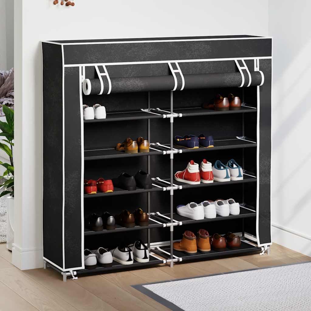 Schoenenkast met hoes 115x28x110 stof zwart is nu te koop bij PeponiXL, paradijselijk wonen!