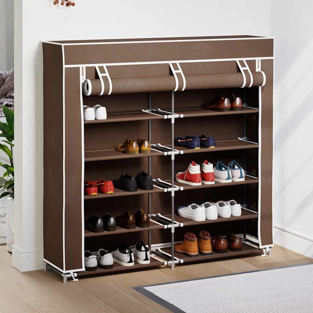 Schoenenkast met hoes 115x28x110 stof bruin is nu te koop bij PeponiXL, paradijselijk wonen!