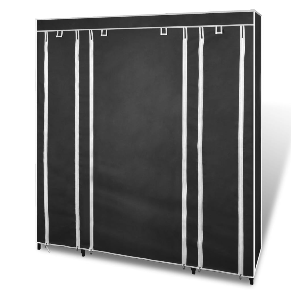 Kledingkast met vakken en stangen 45x150x176 cm stof zwart is nu te koop bij PeponiXL, paradijselijk wonen!