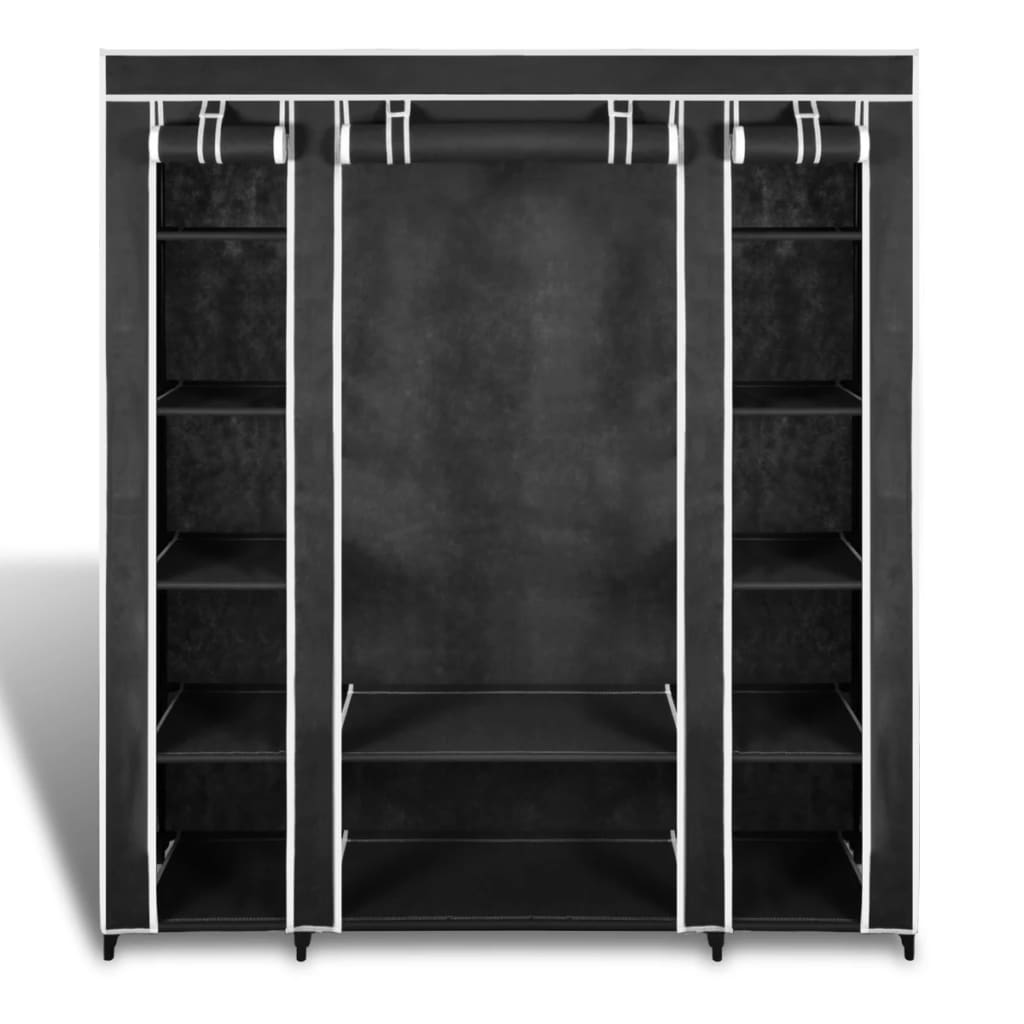 Kledingkast met vakken en stangen 45x150x176 cm stof zwart is nu te koop bij PeponiXL, paradijselijk wonen!