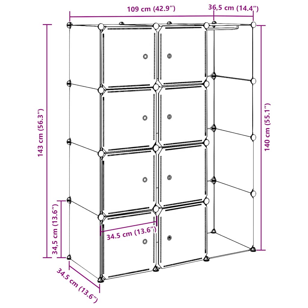Kast met 9 vakken modulair 109x36,5x143 cm zwart en wit is nu te koop bij PeponiXL, paradijselijk wonen!