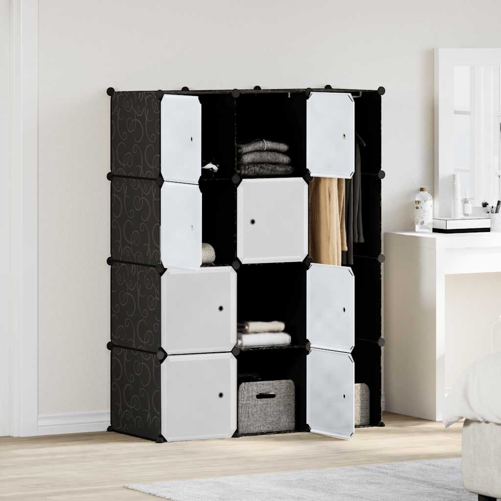 Kast met 9 vakken modulair 109x36,5x143 cm zwart en wit is nu te koop bij PeponiXL, paradijselijk wonen!