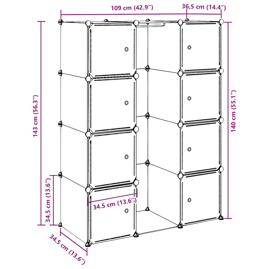 Kast met 9 compartimenten modulair 109x36,5x143 cm wit is nu te koop bij PeponiXL, paradijselijk wonen!