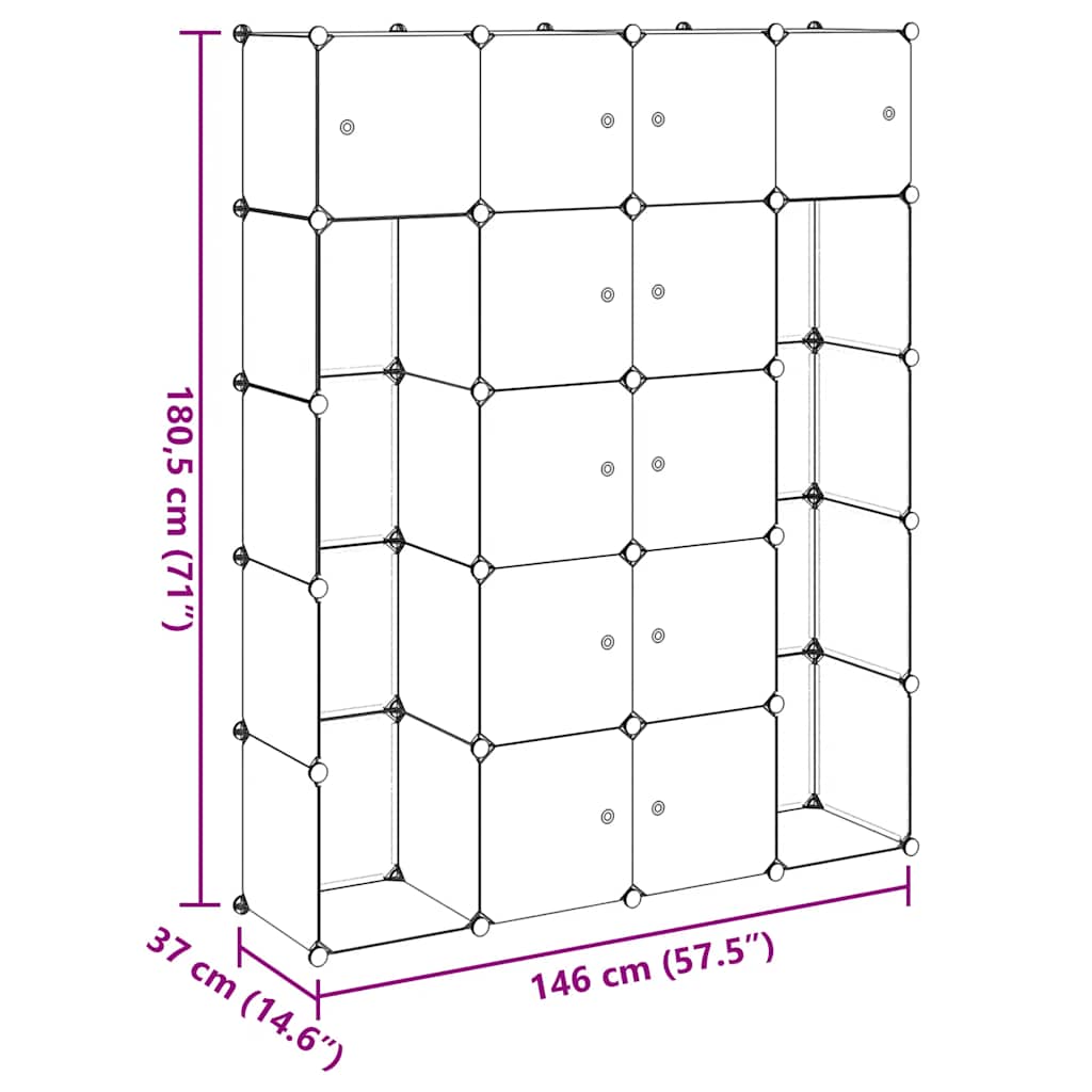 Kast modulair met 14 vakken 37x146x180,5 cm zwart en wit is nu te koop bij PeponiXL, paradijselijk wonen!