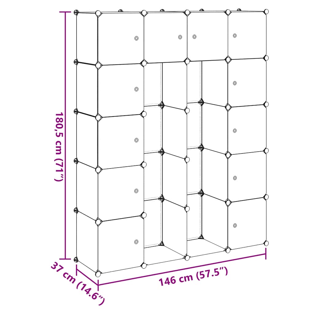 Modulaire kast met 14 compartimenten wit 37 x 146 x 180,5 cm is nu te koop bij PeponiXL, paradijselijk wonen!