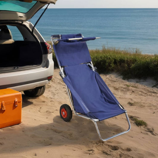 Strandtrolley met wielen draagbaar en inklapbaar blauw is nu te koop bij PeponiXL, paradijselijk wonen!