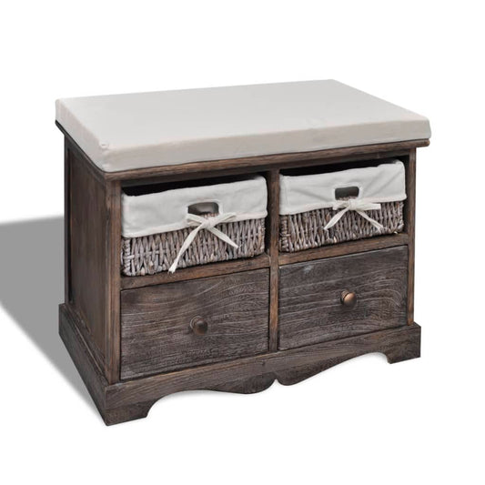 Opbergbank 62x33x42 cm paulowniahout bruin is nu te koop bij PeponiXL, paradijselijk wonen!