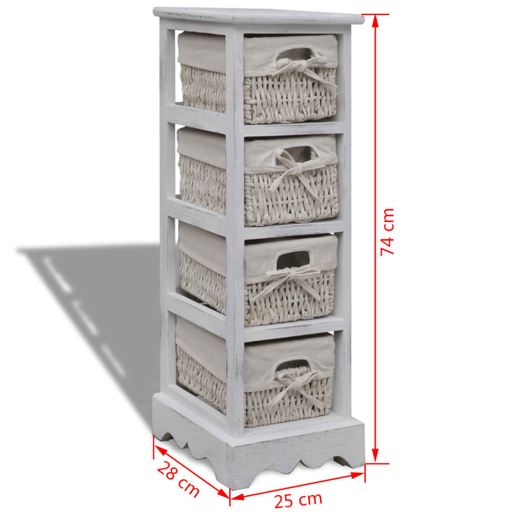Opbergkast met 4 weefmanden hout wit is nu te koop bij PeponiXL, paradijselijk wonen!