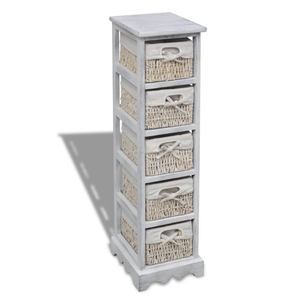 Opbergrek met 5 weefmanden hout wit is nu te koop bij PeponiXL, paradijselijk wonen!