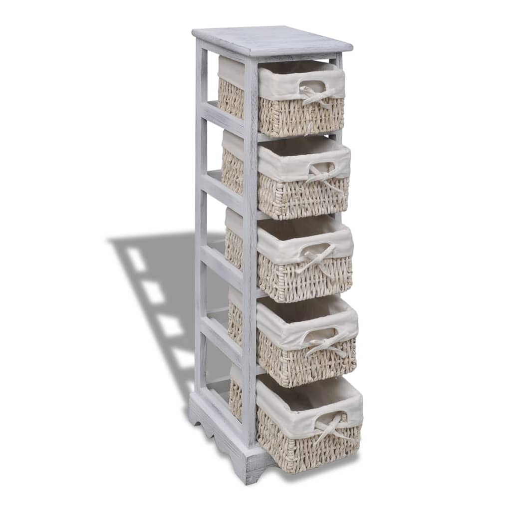 Opbergrek met 5 weefmanden hout wit is nu te koop bij PeponiXL, paradijselijk wonen!