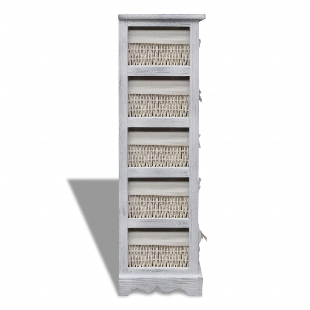 Opbergrek met 5 weefmanden hout wit is nu te koop bij PeponiXL, paradijselijk wonen!