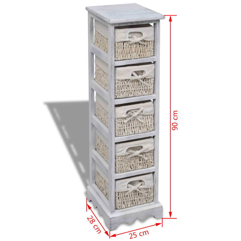 Opbergrek met 5 weefmanden hout wit is nu te koop bij PeponiXL, paradijselijk wonen!