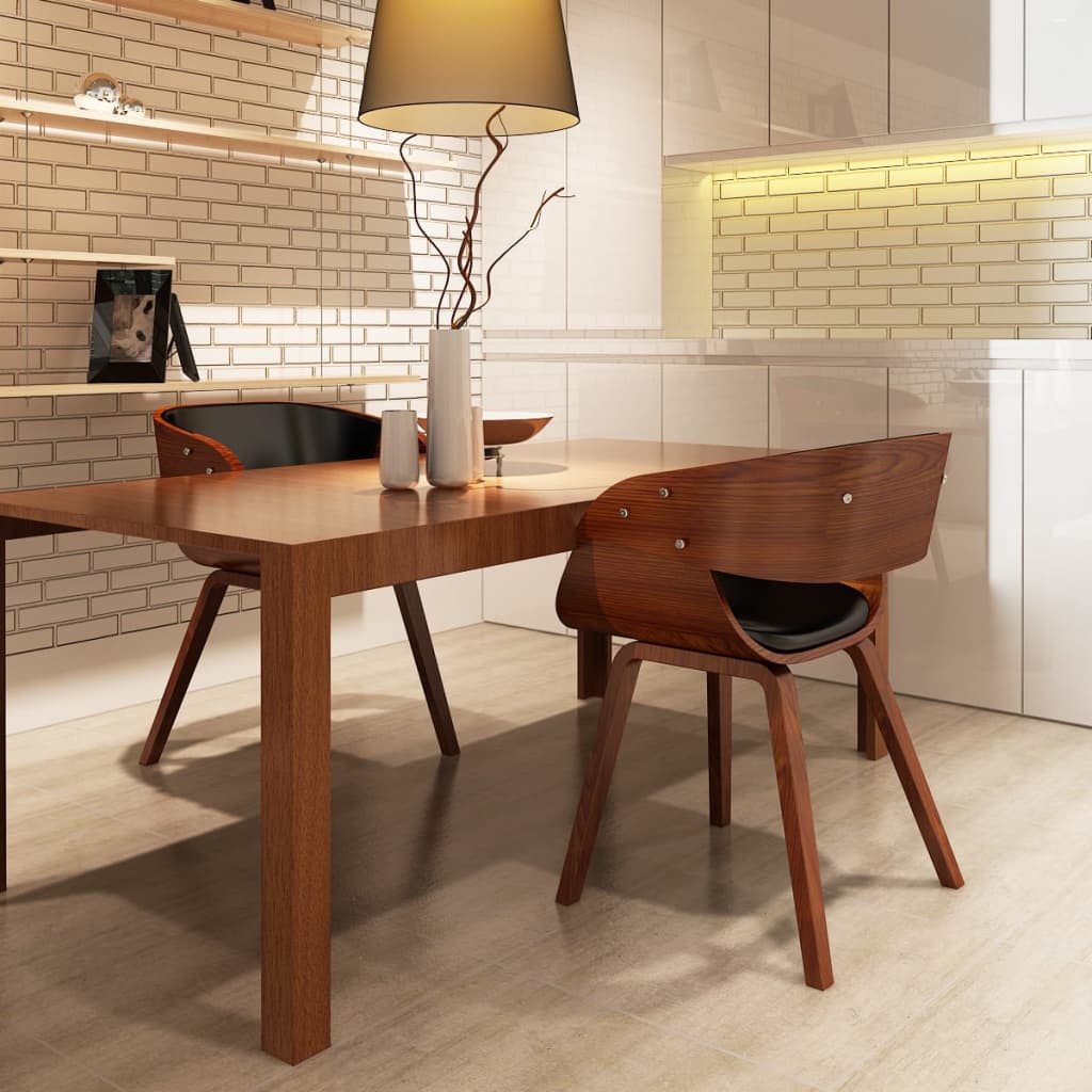 Eetkamerstoelen 2 st gebogen hout en kunstleer bruin is nu te koop bij PeponiXL, paradijselijk wonen!