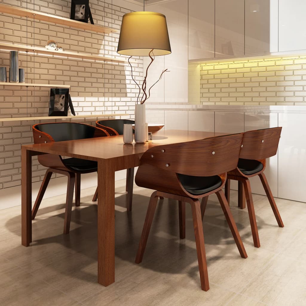 Eetkamerstoelen 4 st gebogen hout en kunstleer bruin is nu te koop bij PeponiXL, paradijselijk wonen!