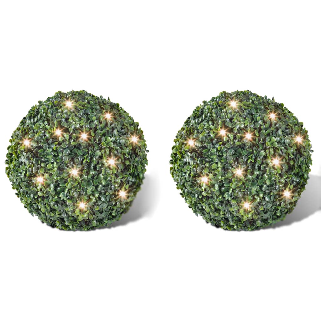 Ronde kunstbuxus 27 cm met solar LED-verlichting (2 stuks) is nu te koop bij PeponiXL, paradijselijk wonen!