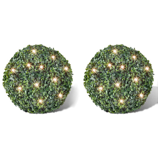 Ronde kunstbuxus 27 cm met solar LED-verlichting (2 stuks) is nu te koop bij PeponiXL, paradijselijk wonen!
