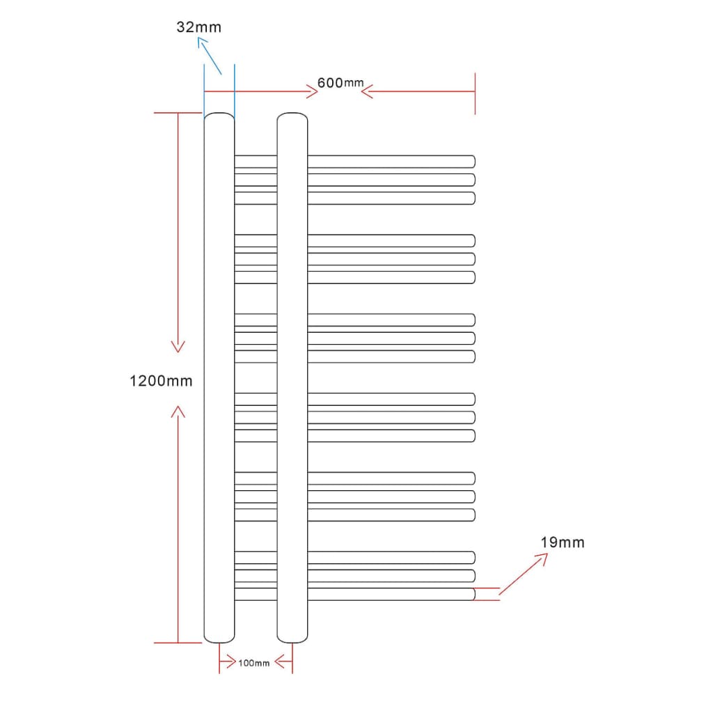 Radiator/handdoekenrek E-model 600x1200 mm is nu te koop bij PeponiXL, paradijselijk wonen!