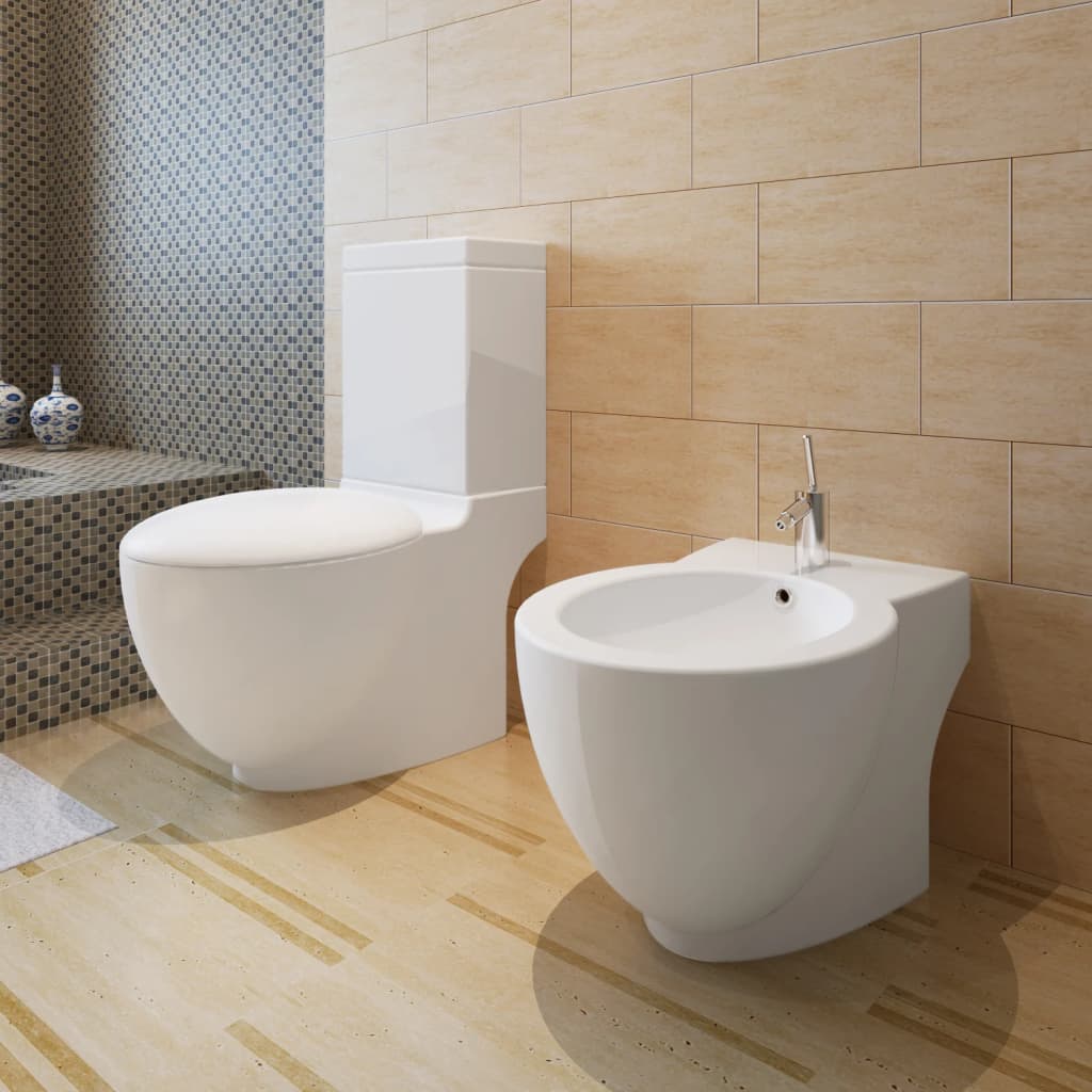 Toilet- en bidetset staand keramiek wit is nu te koop bij PeponiXL, paradijselijk wonen!