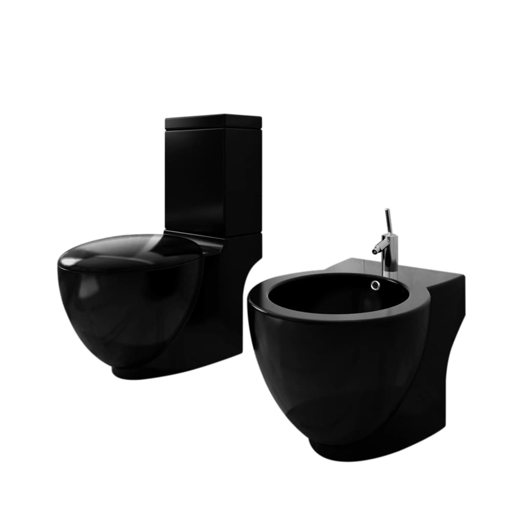 Toilet- en bidetset staand keramiek zwart is nu te koop bij PeponiXL, paradijselijk wonen!