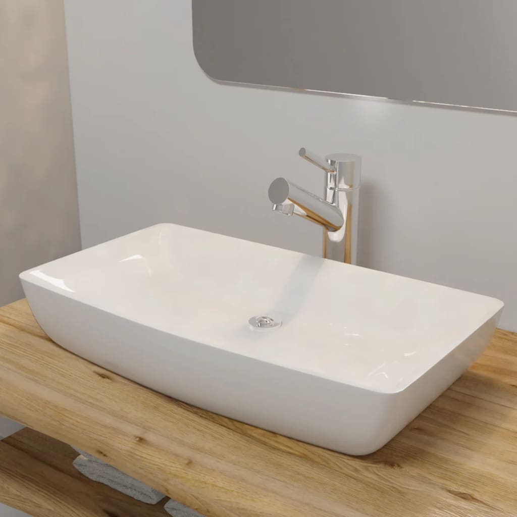 Luxe keramische rechthoekige wasbak 71 x 39 cm (wit) is nu te koop bij PeponiXL, paradijselijk wonen!