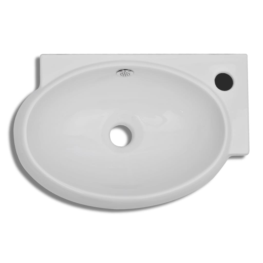 Wastafel met kraangat en overloop keramiek wit is nu te koop bij PeponiXL, paradijselijk wonen!