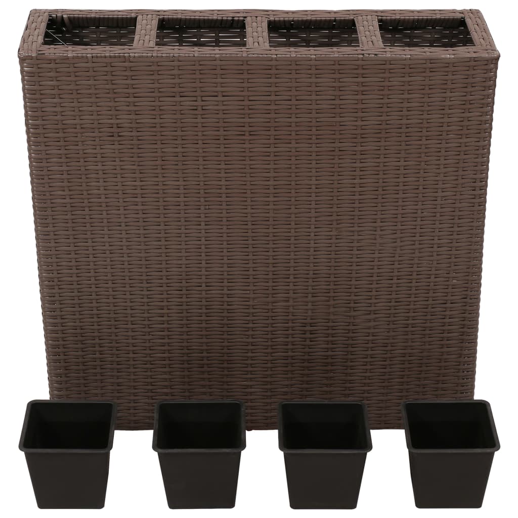 Plantenbak verhoogd met 4 potten poly rattan bruin is nu te koop bij PeponiXL, paradijselijk wonen!