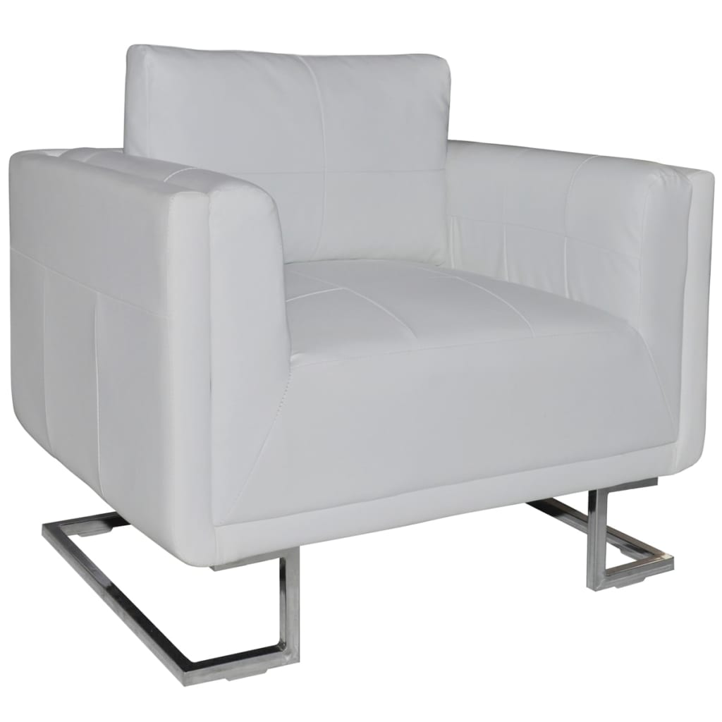 Fauteuil met verchroomde poten kubus kunstleer wit is nu te koop bij PeponiXL, paradijselijk wonen!