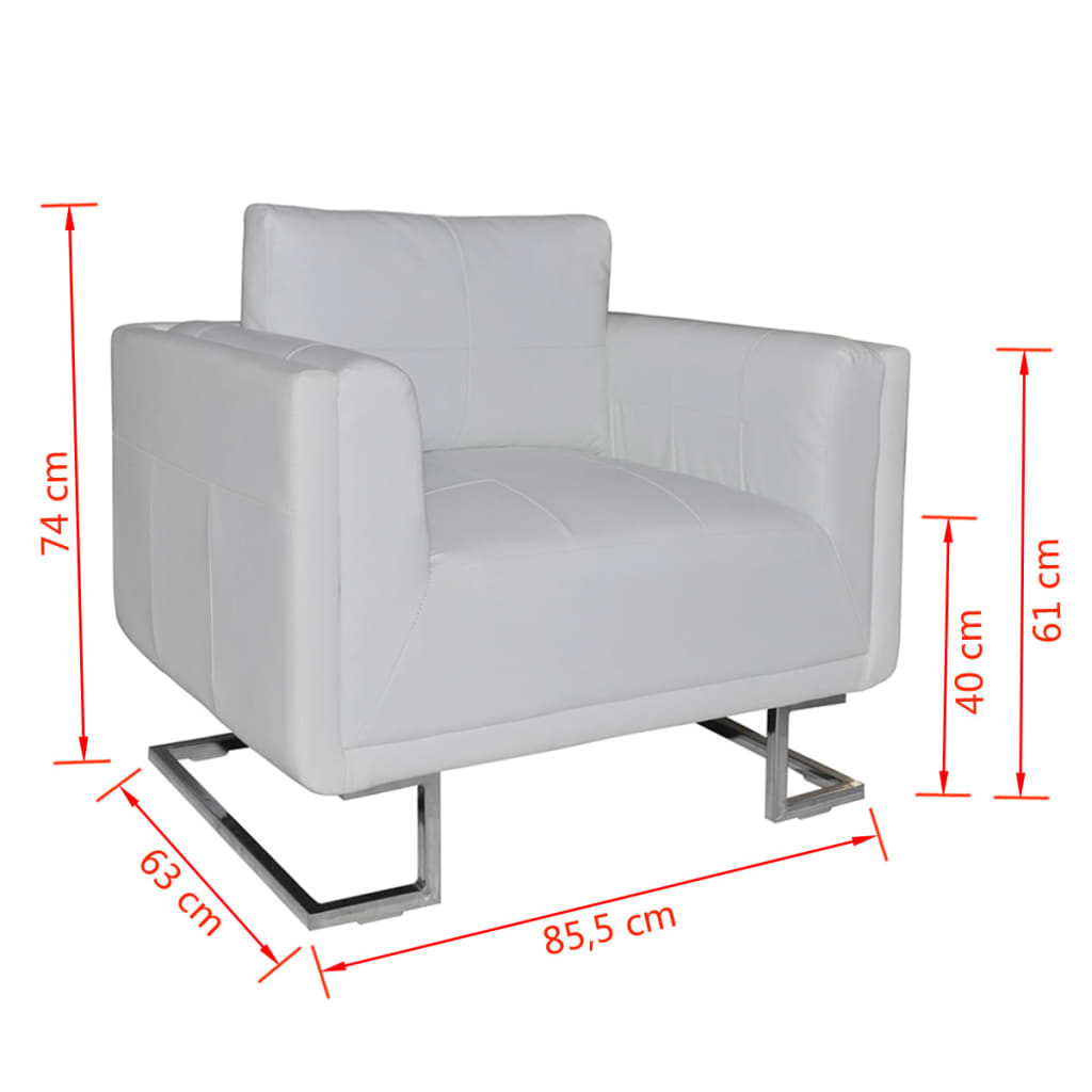 Fauteuil met verchroomde poten kubus kunstleer wit is nu te koop bij PeponiXL, paradijselijk wonen!